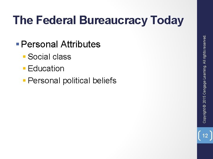 § Personal Attributes § Social class § Education § Personal political beliefs Copyright ©