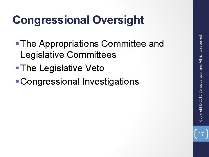 § The Appropriations Committee and Legislative Committees § The Legislative Veto § Congressional Investigations