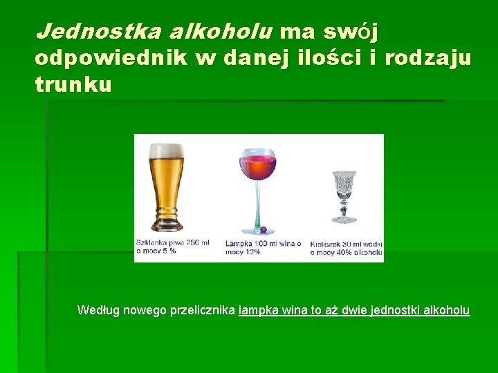 Jednostka alkoholu ma swój odpowiednik w danej ilości i rodzaju trunku Według nowego przelicznika