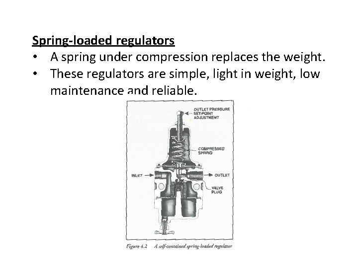 Spring-loaded regulators • A spring under compression replaces the weight. • These regulators are