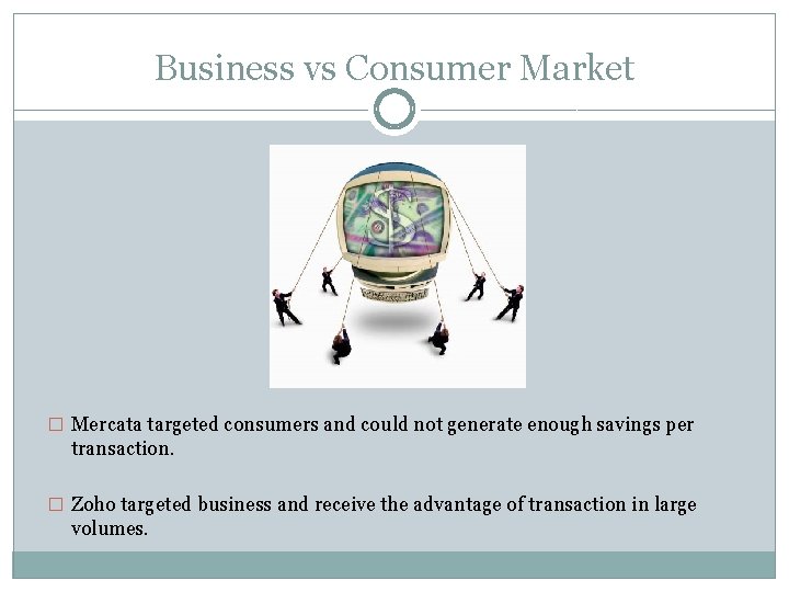 Business vs Consumer Market � Mercata targeted consumers and could not generate enough savings