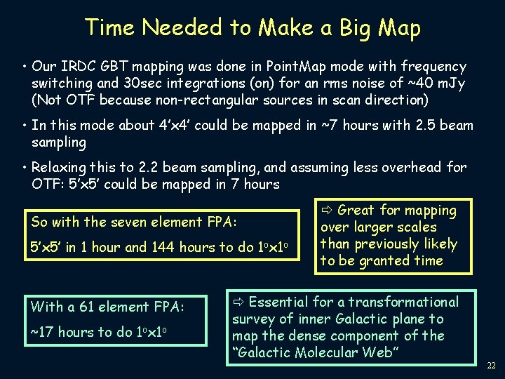 Time Needed to Make a Big Map • Our IRDC GBT mapping was done