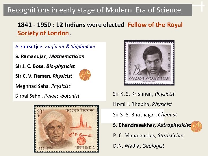 Recognitions in early stage of Modern Era of Science 1841 - 1950 : 12