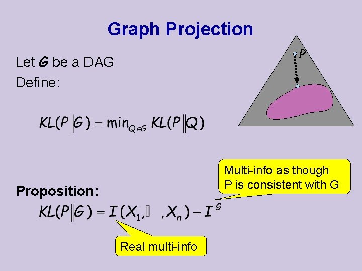 Graph Projection P Let G be a DAG Define: Multi-info as though P is