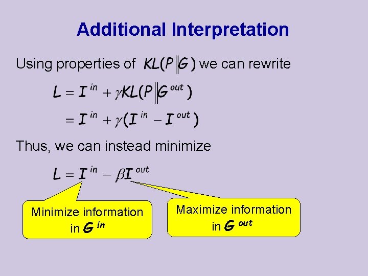 Additional Interpretation Using properties of we can rewrite Thus, we can instead minimize Minimize