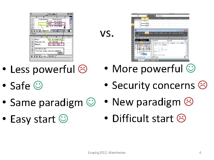 vs. • • Less powerful Safe Same paradigm Easy start • • More powerful