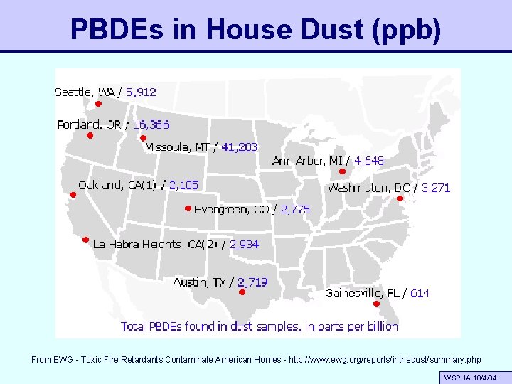 PBDEs in House Dust (ppb) From EWG - Toxic Fire Retardants Contaminate American Homes