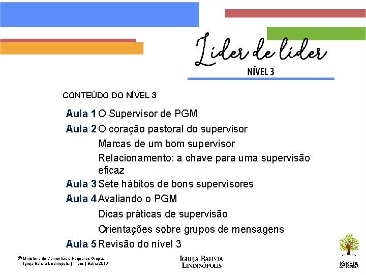 CONTEÚDO DO NÍVEL 3 Aula 1 O Supervisor de PGM Aula 2 O coração