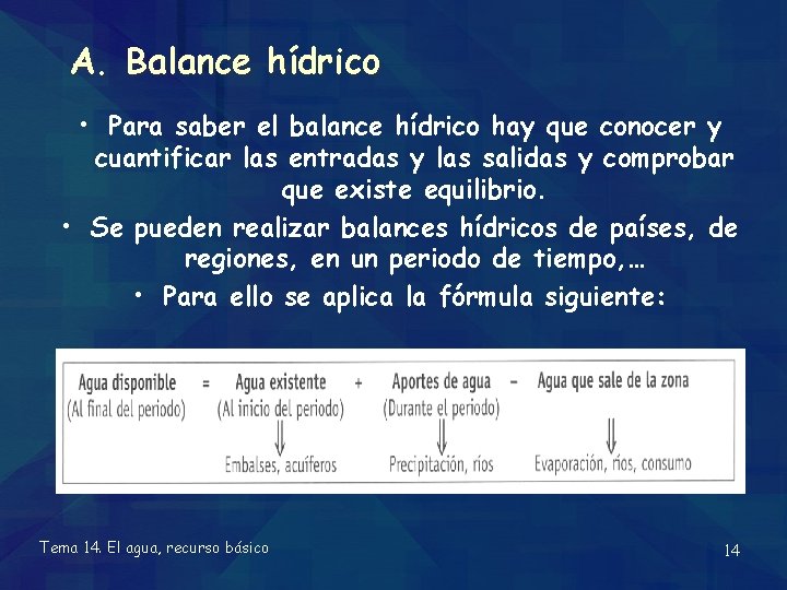 A. Balance hídrico • Para saber el balance hídrico hay que conocer y cuantificar