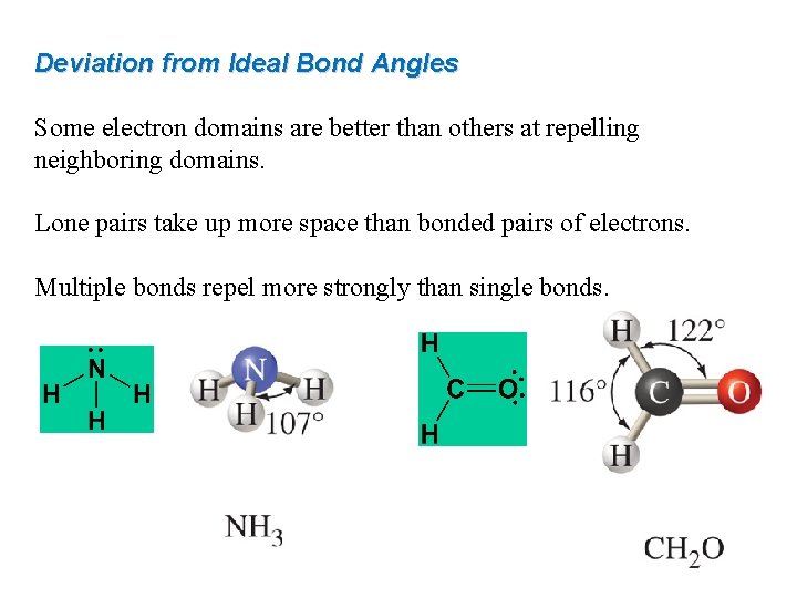 Deviation from Ideal Bond Angles Some electron domains are better than others at repelling