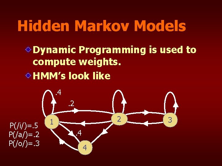 Hidden Markov Models Dynamic Programming is used to compute weights. HMM’s look like. 4.