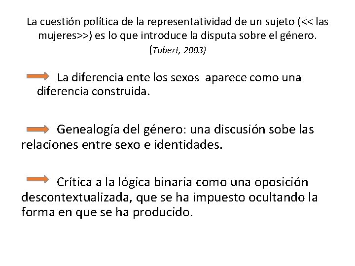 La cuestión política de la representatividad de un sujeto (<< las mujeres>>) es lo