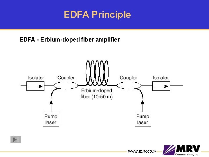 EDFA Principle EDFA - Erbium-doped fiber amplifier www. mrv. com EDFA Principle EDFA - Erbium-doped fiber amplifier www. mrv. com