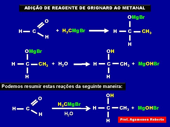 ADIÇÃO DE REAGENTE DE GRIGNARD AO METANAL OMg. Br O H C H + ADIÇÃO DE REAGENTE DE GRIGNARD AO METANAL OMg. Br O H C H +