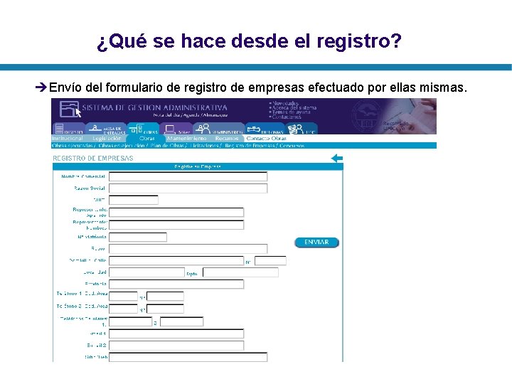 ¿Qué se hace desde el registro? èEnvío del formulario de registro de empresas efectuado