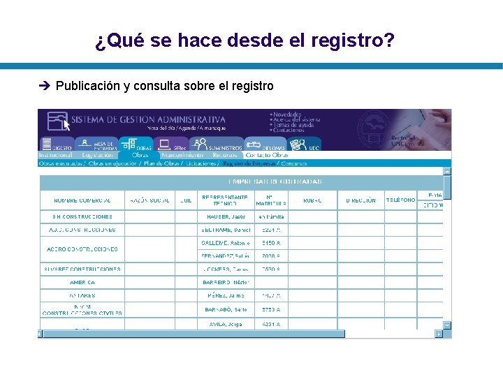 ¿Qué se hace desde el registro? è Publicación y consulta sobre el registro 