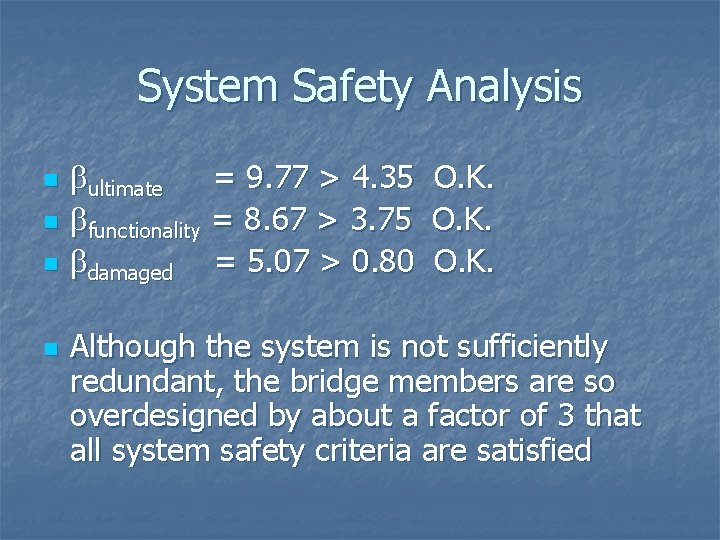 System Safety Analysis n n bultimate = 9. 77 > 4. 35 bfunctionality =