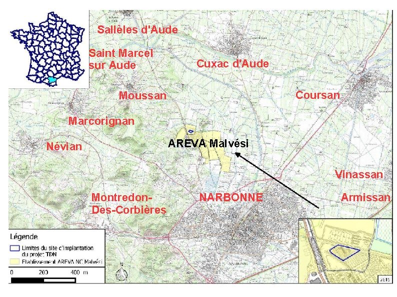 Sallèles d'Aude Saint Marcel sur Aude Cuxac d'Aude Coursan Moussan Marcorignan AREVA Malvési Névian