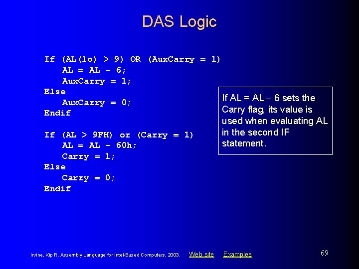 DAS Logic If (AL(lo) > 9) OR (Aux. Carry = 1) AL = AL