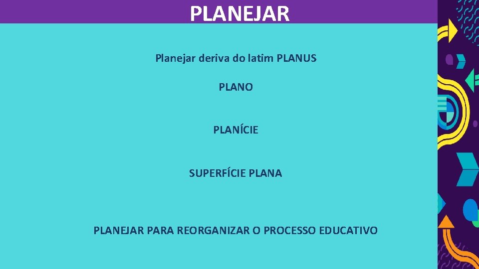 PLANEJAR Planejar deriva do latim PLANUS PLANO PLANÍCIE SUPERFÍCIE PLANA PLANEJAR PARA REORGANIZAR O