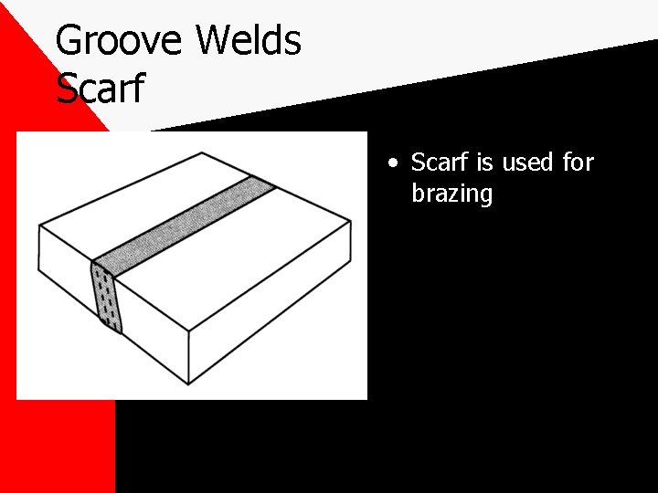 Groove Welds Scarf • Scarf is used for brazing Groove Welds Scarf • Scarf is used for brazing