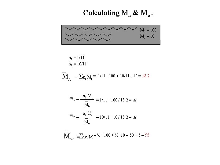 Calculating Mn & Mw. M 1 = 100 M 2 = 10 n 1