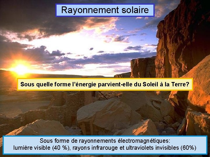 Rayonnement solaire Sous quelle forme l’énergie parvient-elle du Soleil à la Terre? Sous forme