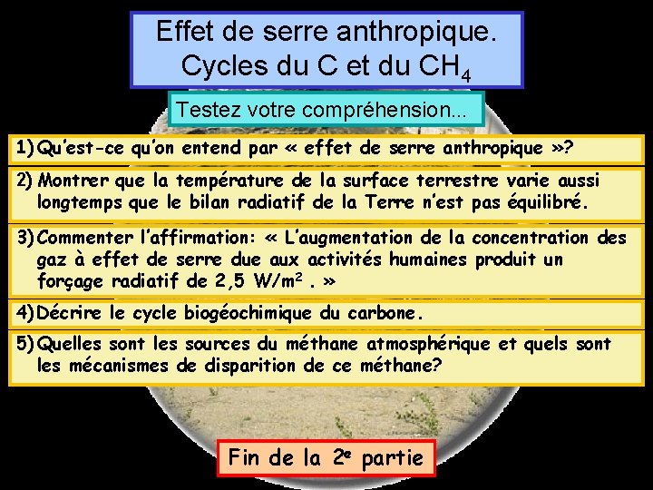 Effet de serre anthropique. Cycles du C et du CH 4 Testez votre compréhension.