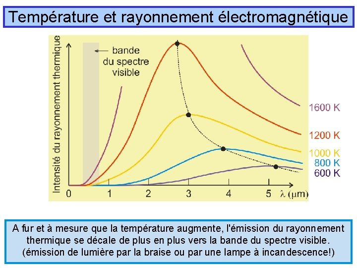 Température et rayonnement électromagnétique A fur et à mesure que la température augmente, l'émission