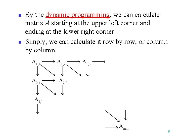 n n By the dynamic programming, we can calculate matrix A starting at the