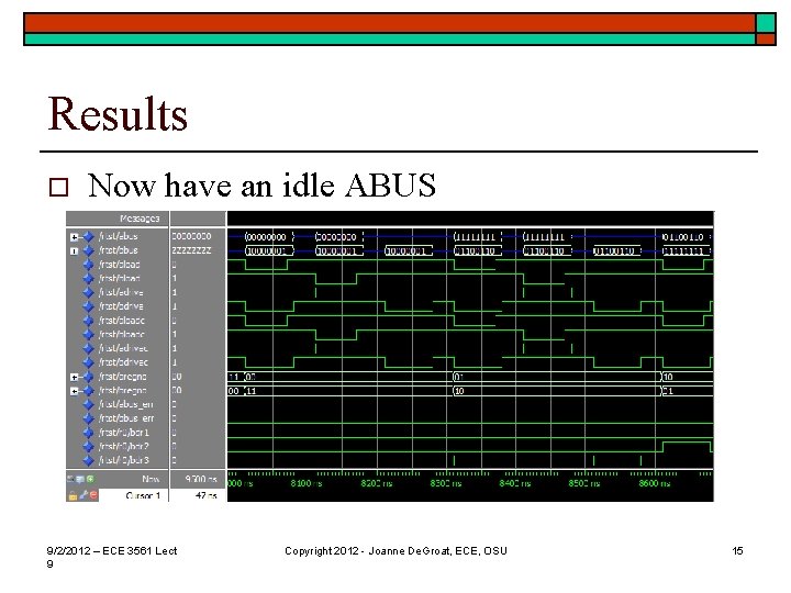 Results o Now have an idle ABUS 9/2/2012 – ECE 3561 Lect 9 Copyright