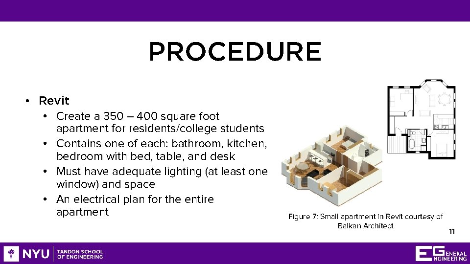 PROCEDURE • Revit • Create a 350 – 400 square foot apartment for residents/college