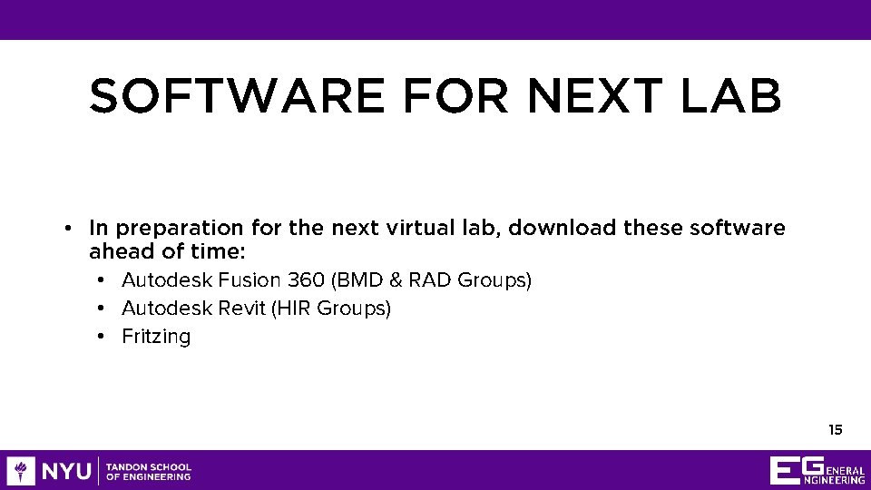 SOFTWARE FOR NEXT LAB • In preparation for the next virtual lab, download these