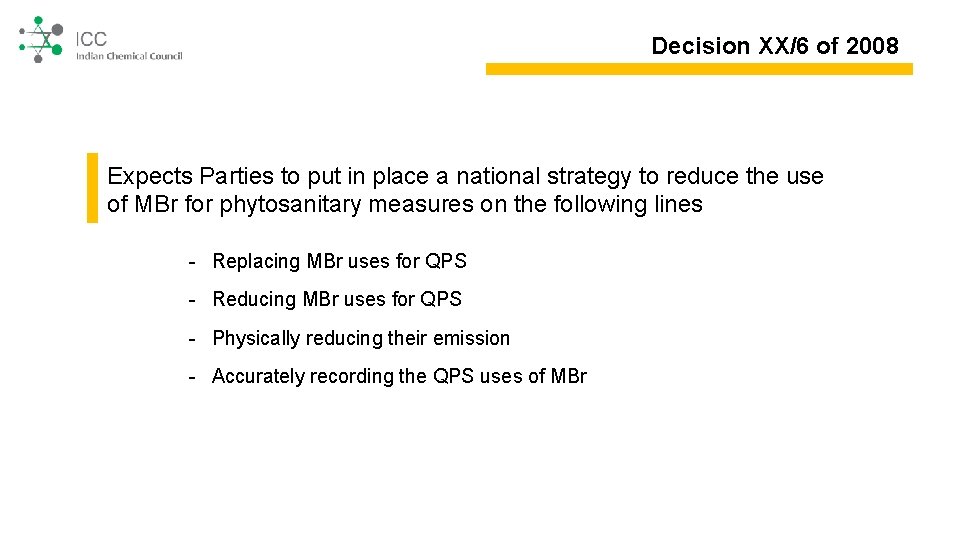 Decision XX/6 of 2008 Expects Parties to put in place a national strategy to