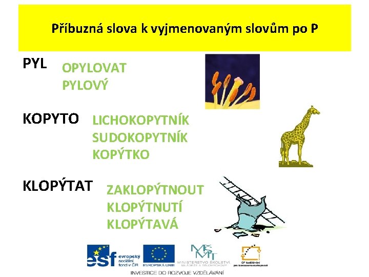 Příbuzná slova k vyjmenovaným slovům po P PYL OPYLOVAT PYLOVÝ KOPYTO LICHOKOPYTNÍK SUDOKOPYTNÍK KOPÝTKO Příbuzná slova k vyjmenovaným slovům po P PYL OPYLOVAT PYLOVÝ KOPYTO LICHOKOPYTNÍK SUDOKOPYTNÍK KOPÝTKO
