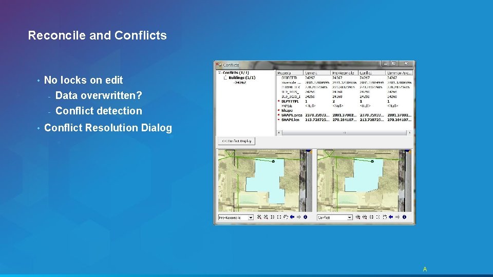 Reconcile and Conflicts • No locks on edit - Data overwritten? - • Conflict