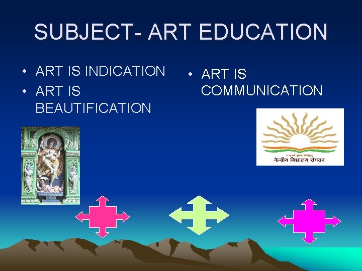 SUBJECT- ART EDUCATION • ART IS INDICATION • ART IS BEAUTIFICATION • ART IS