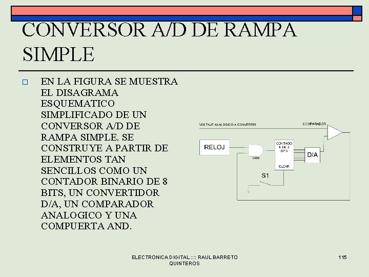 CONVERSOR A/D DE RAMPA SIMPLE o EN LA FIGURA SE MUESTRA EL DISAGRAMA ESQUEMATICO CONVERSOR A/D DE RAMPA SIMPLE o EN LA FIGURA SE MUESTRA EL DISAGRAMA ESQUEMATICO