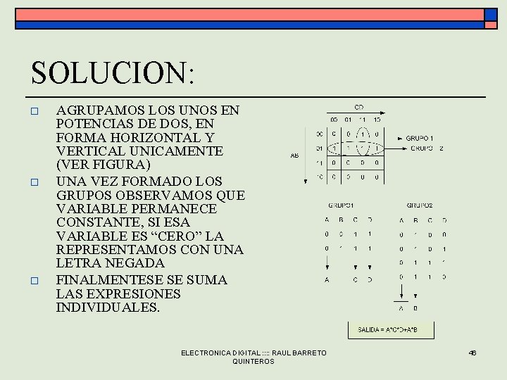 SOLUCION: o o o AGRUPAMOS LOS UNOS EN POTENCIAS DE DOS, EN FORMA HORIZONTAL