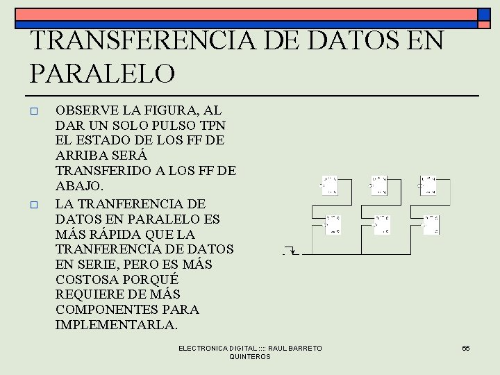 TRANSFERENCIA DE DATOS EN PARALELO o o OBSERVE LA FIGURA, AL DAR UN SOLO