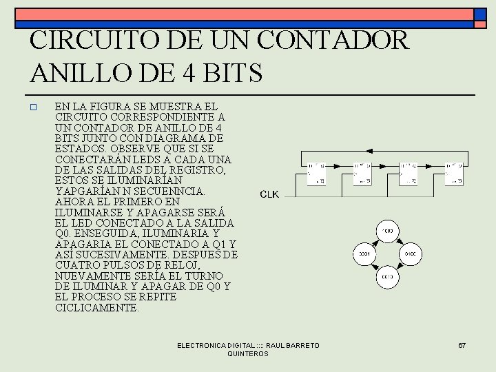 CIRCUITO DE UN CONTADOR ANILLO DE 4 BITS o EN LA FIGURA SE MUESTRA CIRCUITO DE UN CONTADOR ANILLO DE 4 BITS o EN LA FIGURA SE MUESTRA