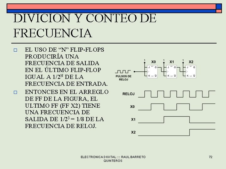 DIVICION Y CONTEO DE FRECUENCIA o o EL USO DE “N” FLIP-FLOPS PRODUCIRÍA UNA DIVICION Y CONTEO DE FRECUENCIA o o EL USO DE “N” FLIP-FLOPS PRODUCIRÍA UNA