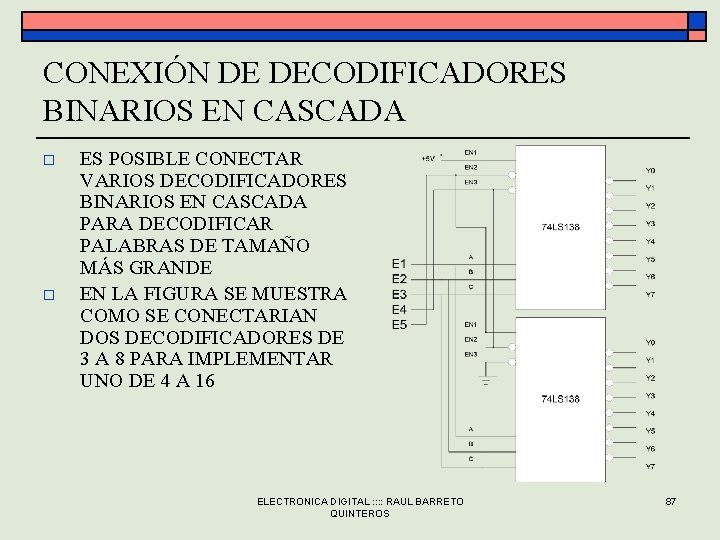 CONEXIÓN DE DECODIFICADORES BINARIOS EN CASCADA o o ES POSIBLE CONECTAR VARIOS DECODIFICADORES BINARIOS