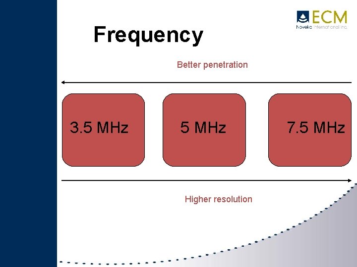 Frequency Better penetration 3. 5 MHz Higher resolution 7. 5 MHz 