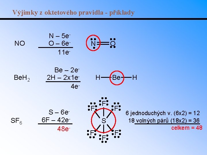 Výjimky z oktetového pravidla - příklady NO N – 5 e. O – 6