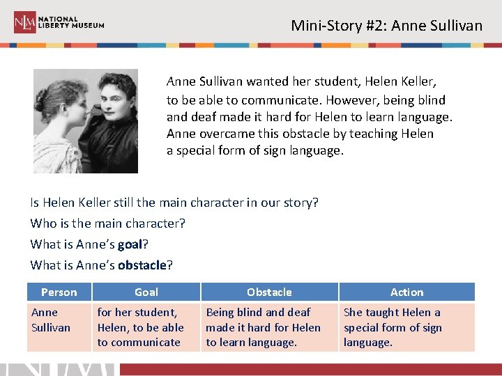 Mini-Story #2: Anne Sullivan wanted her student, Helen Keller, to be able to communicate.