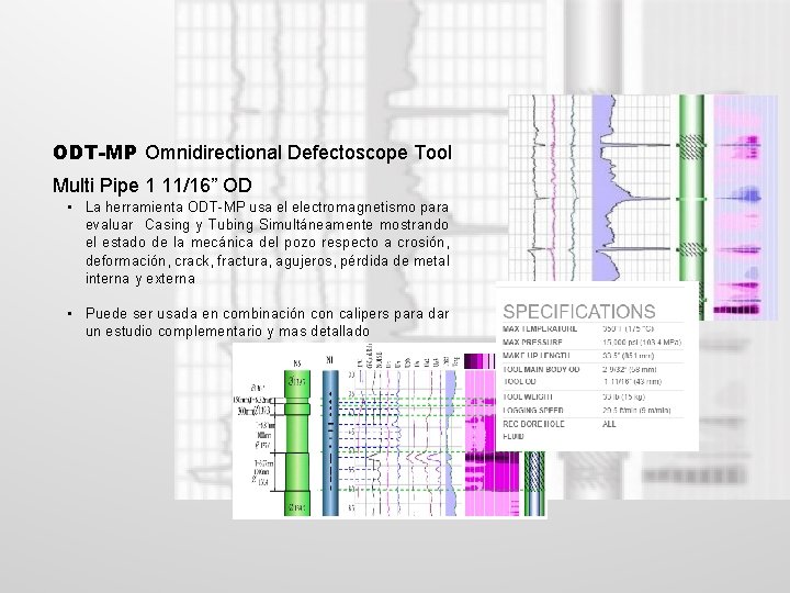 ODT-MP Omnidirectional Defectoscope Tool Multi Pipe 1 11/16” OD • La herramienta ODT-MP usa