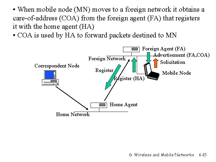  • When mobile node (MN) moves to a foreign network it obtains a