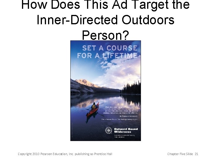 How Does This Ad Target the Inner-Directed Outdoors Person? Copyright 2010 Pearson Education, Inc.