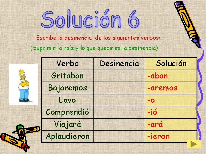 - Escribe la desinencia de los siguientes verbos: (Suprimir la raíz y lo quede - Escribe la desinencia de los siguientes verbos: (Suprimir la raíz y lo quede